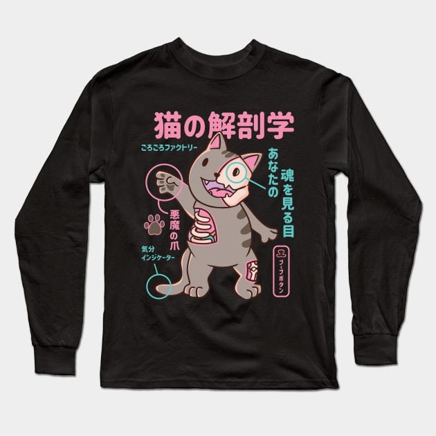 Japanese X-Ray Cat Anatomy Long Sleeve T-Shirt by Hmus